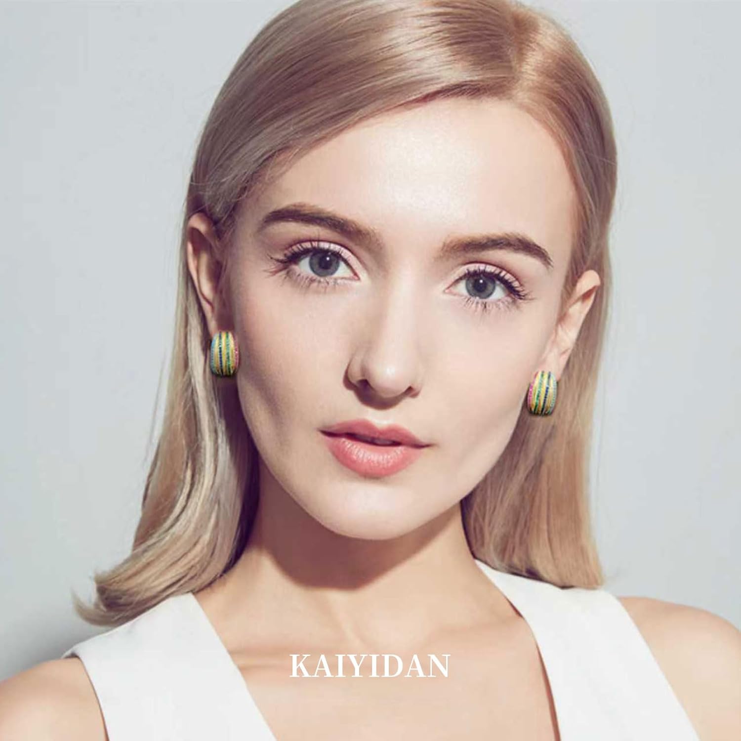 Gold Hoop Earrings For Women Trendy,Chunky/Big/Thin/Medium/Oval/Thick/Twist Multi-Colored Zirconia Dangle Huggie Rainbow CZ Hoops Lightweight,Amber Resin Hoops,Birhtday Fashion Jewelry Gift. - Image 2