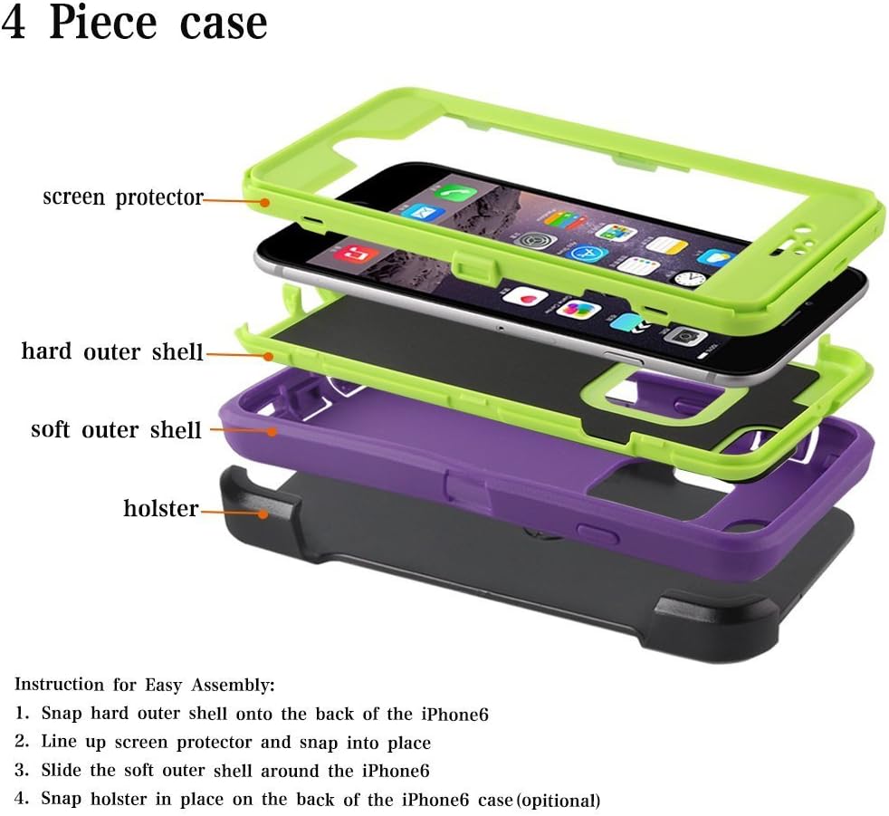 iPhone 6 Case,iPhone 6S Case MBLAI Defender 4 Layers Rugged Rubber Shockproof Waterproof Drop Proof Built-in Screen Protector with Belt Clip&Kickstand Case Cover for iPhone 6/6s[4.7 inch](Purple)