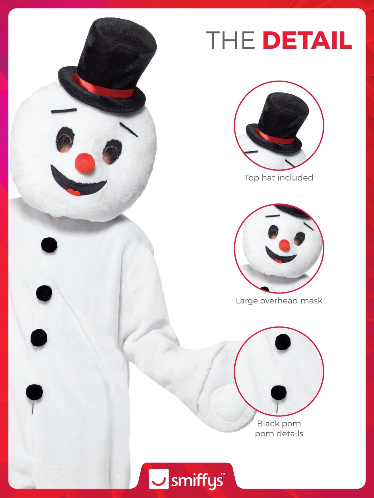 Smiffys Kostüm Schneemann-Maskottchen, Weiß, mit großem Kopf, Bodysuit, Hut und Stiefelüberzügen Halloween
