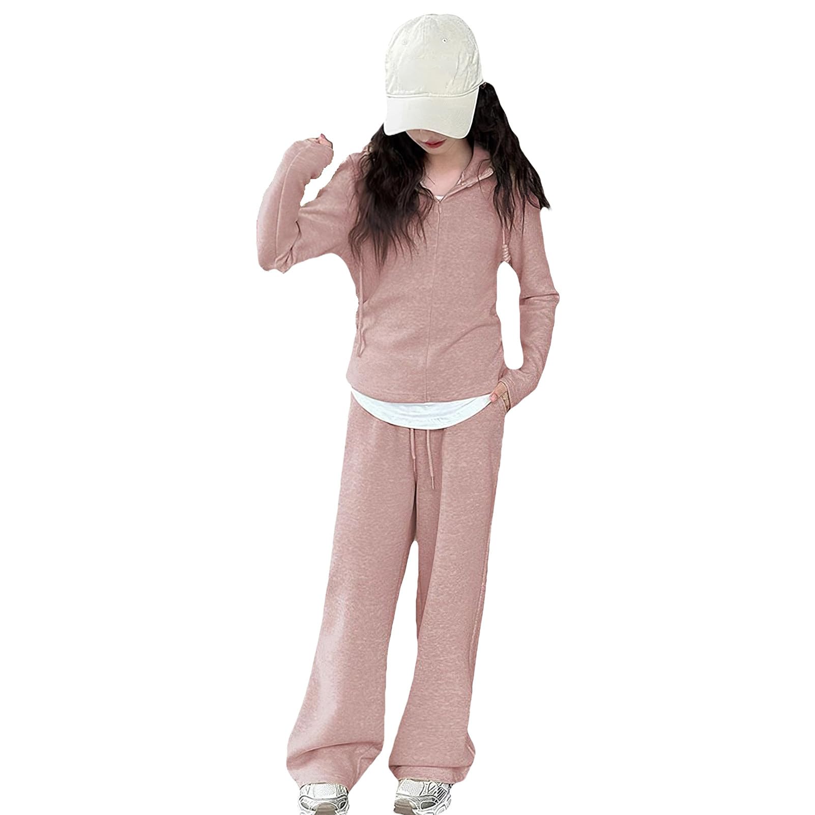 amropi Bambina Ragazze Tuta da Ginnastica con Cappuccio Felpa Cerniera e Pantaloni a Gamba Larga Set per 3-12 Anni