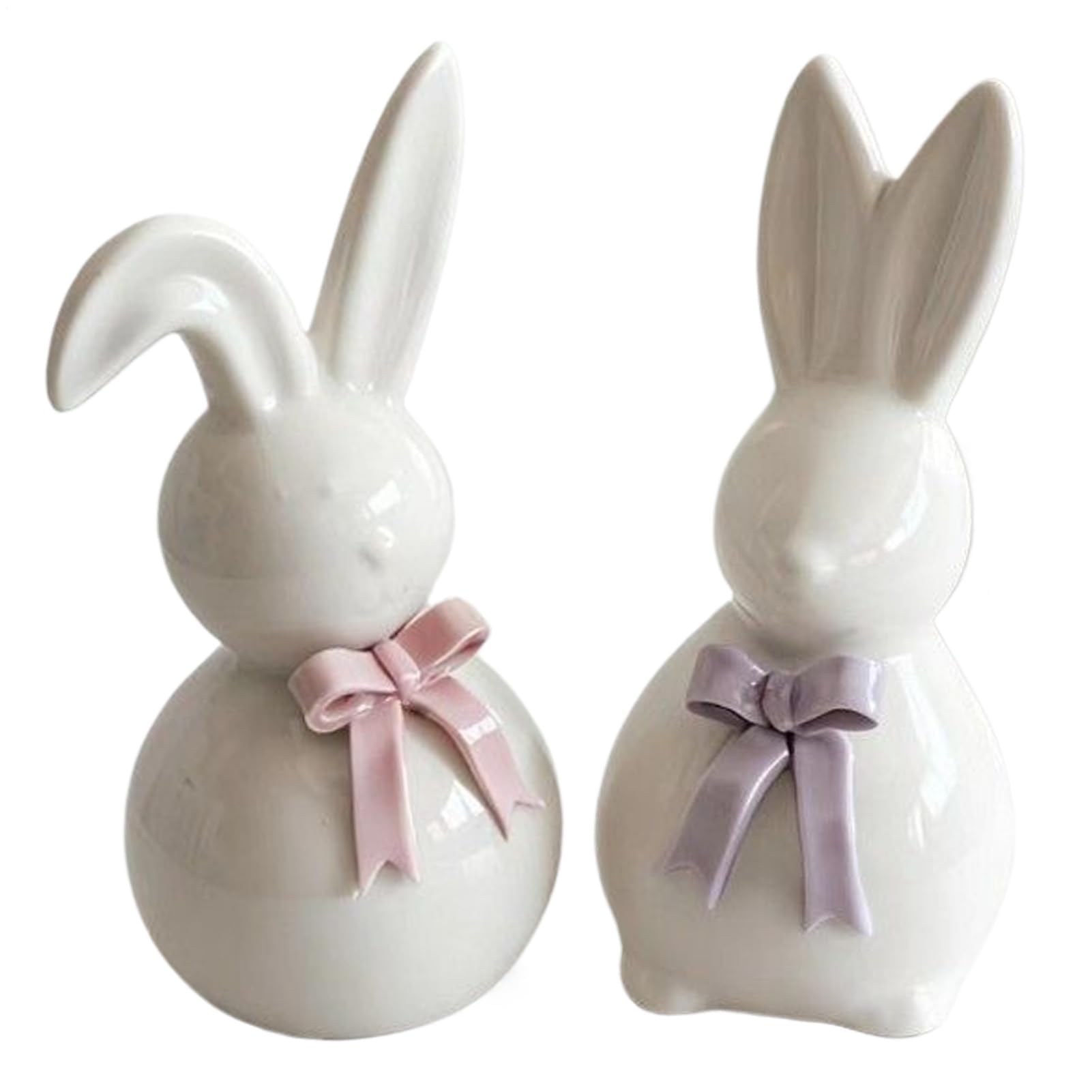 Statuetta di Coniglio in Ceramica con Scultura di Coniglietto Pasquale, Vacanze Primaverili Dipinta a Mano con Design a Fiocco | Decorazione Domestica Festosa per Soggiorno, Camera da Letto,