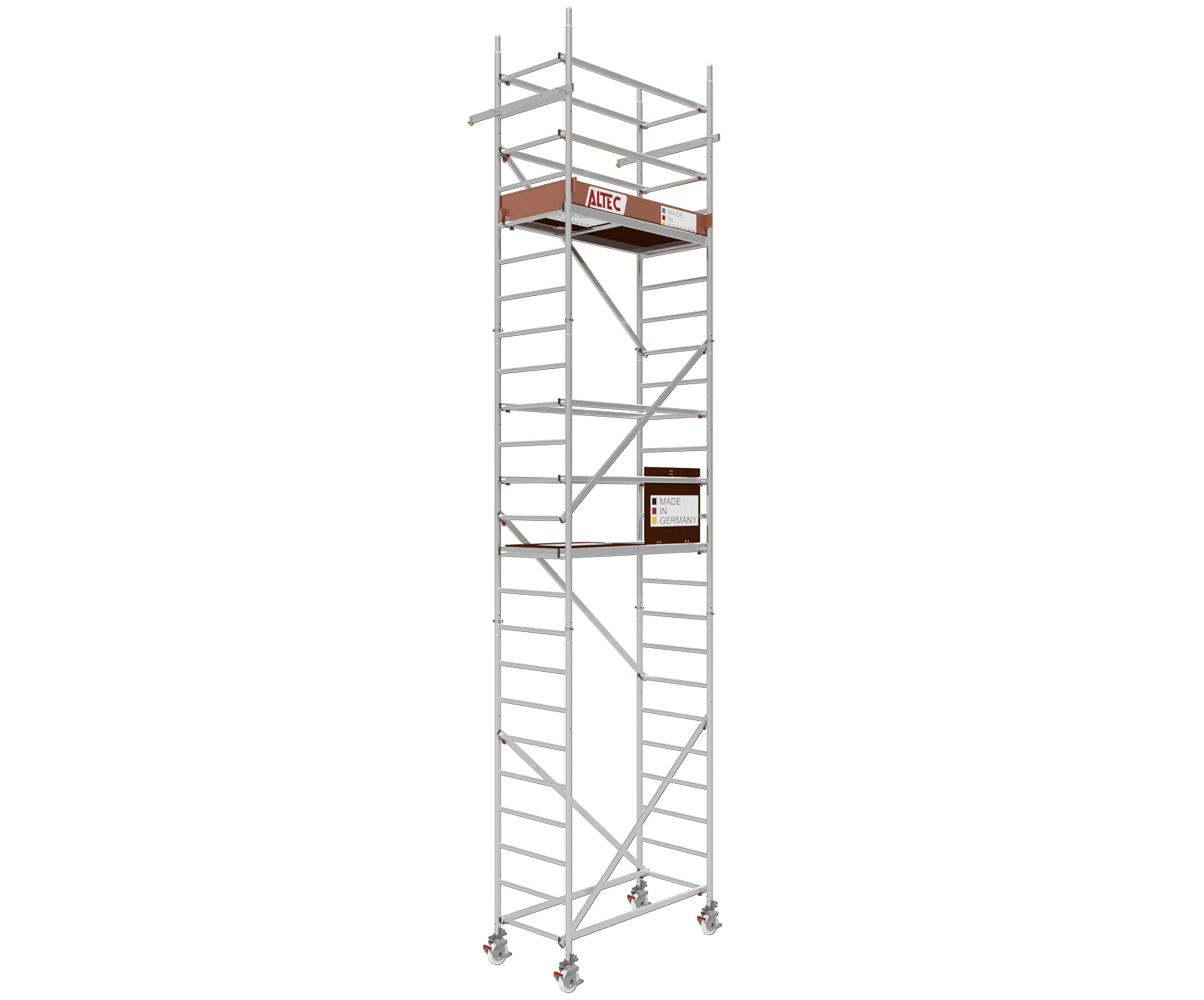 ALTEC Rollfix 2.0 700 | 7m Arbeitshöhe | bremsb. Lenkrollen (Ø150mm) | Wandanker | Made in Germany | TÜV | belastbar 200kg/m² | Norm - DIN EN 1004-1 | Modulares Arbeitsgerüst | Alu-Gerüst