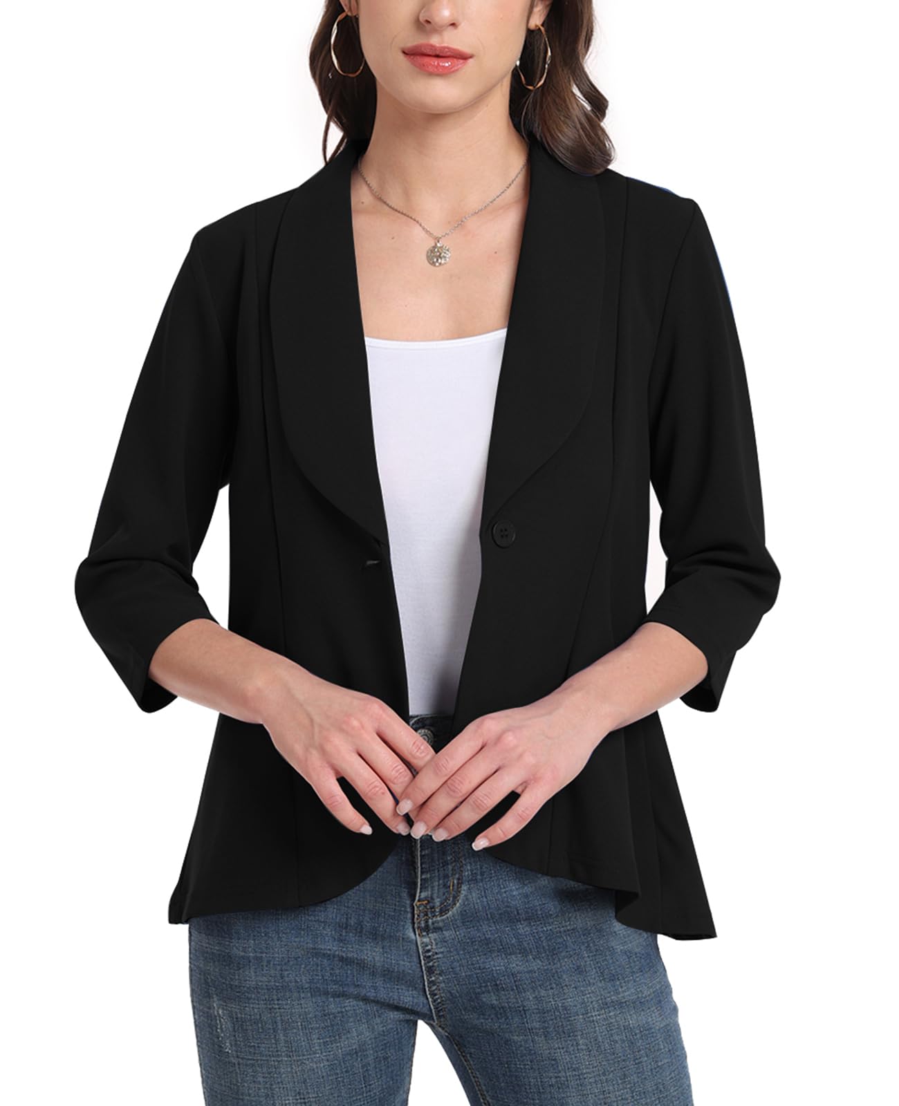 Blazer für Damen, 3/4-Ärmel, vorne offen, Blazer, Knopf, Schalkragen, Damenjacken, Arbeit, Büro, Blazer, Jacken