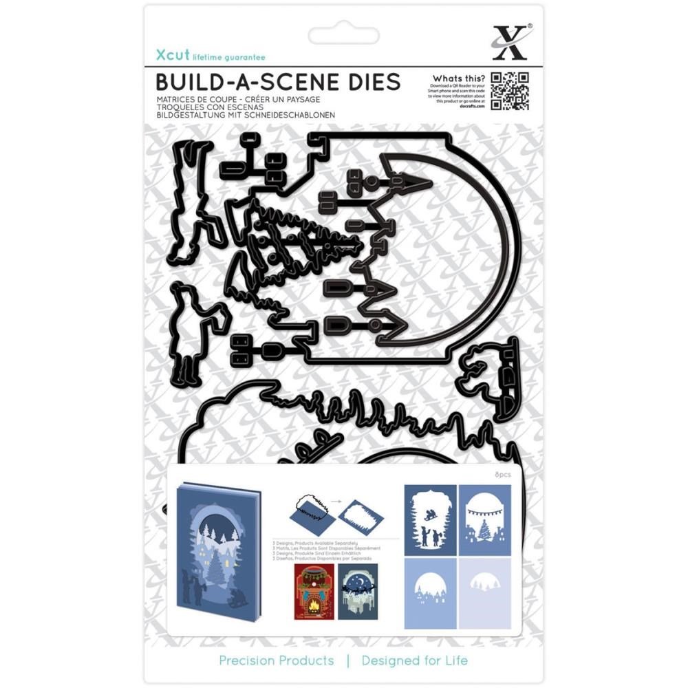 Docrafts Black Xcut Build-A-Scene Die Shadow Box Die - Winter Village (Pack Of 8)