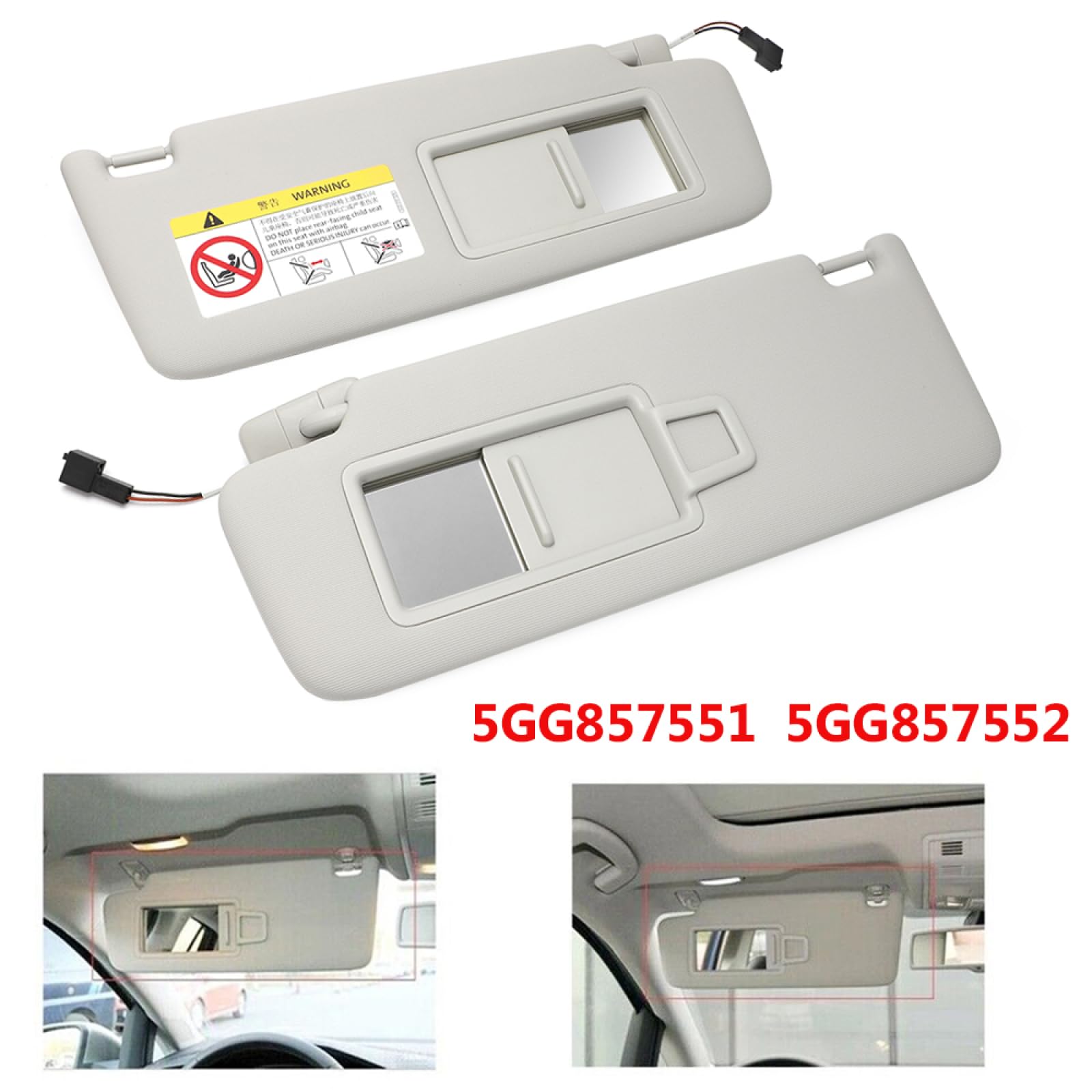 Pare-Soleil Avec Miroir Pour Golf MK7 & Passat B8 | Lot De 2 | Remplacement OEM 5GG857551/5GG857552