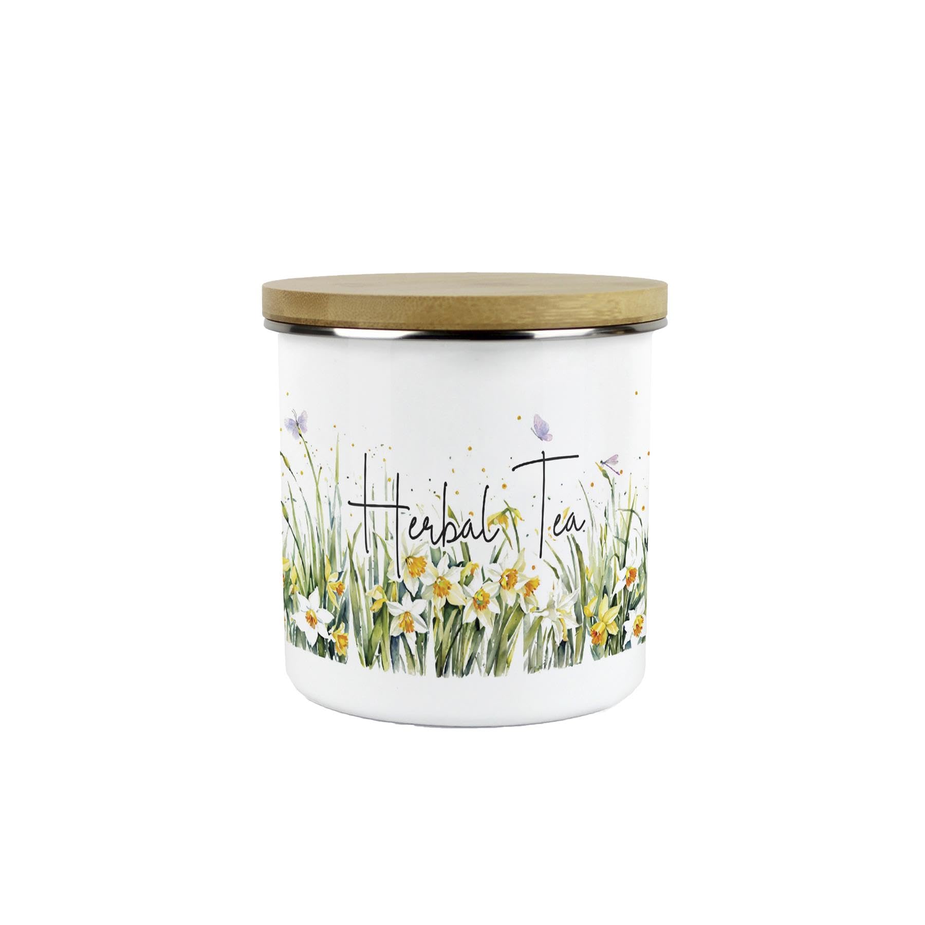 Purely Home Herbal Tea Spring Daffodils Storage Canister - Floral Nature Metal Enamel Hot Drinks Storage Container 600Ml