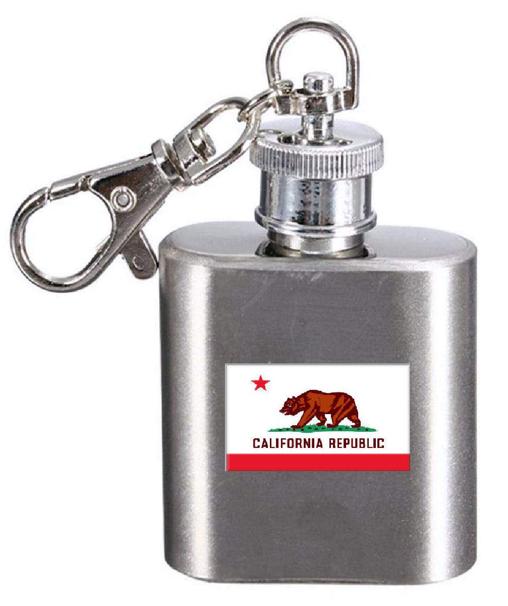 Porte-clés flasque gravé drapeau californien finitions acier inoxydable premium gravure laser