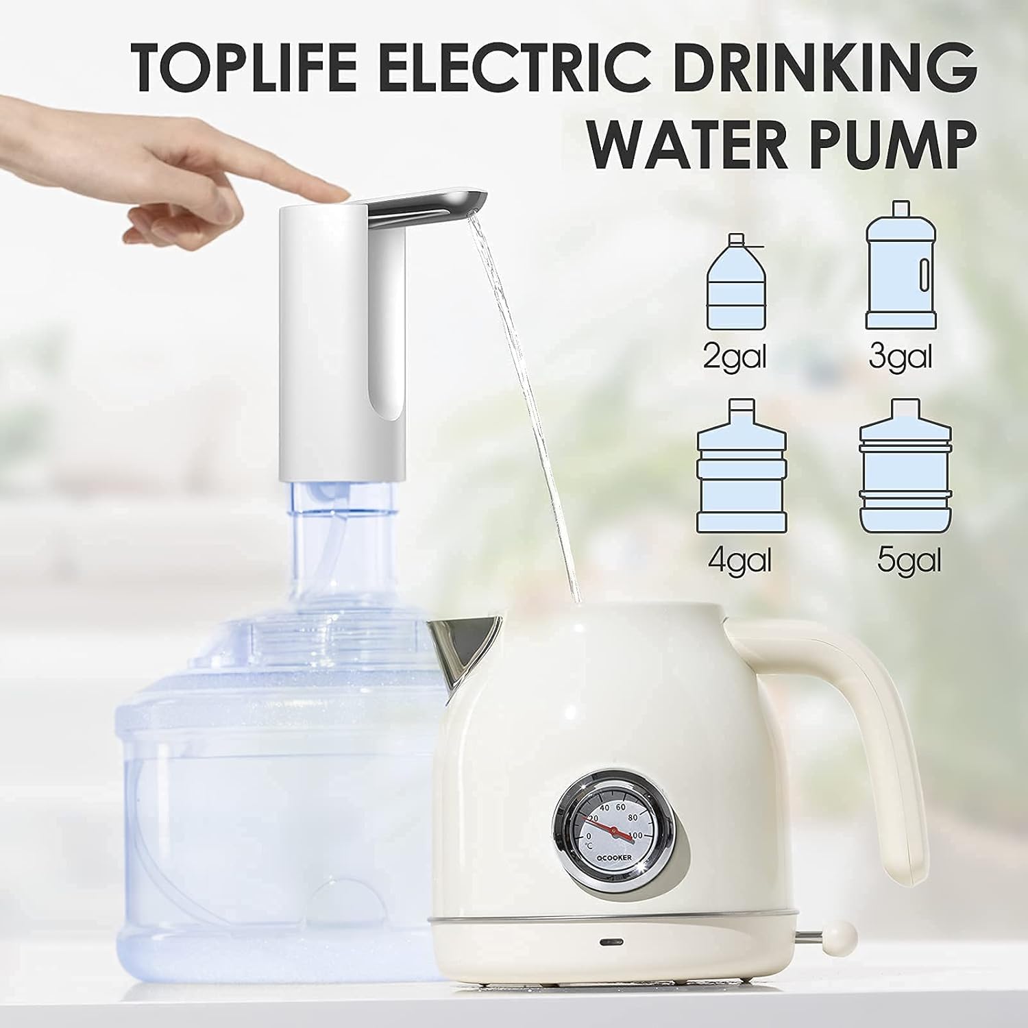 tobelife 5 Gallon Foldable Water Dispenser, Portable Water Bottle Pump, Wireless Electric Generic Gallon Bottle Water Pump, Automatic Drinking Pure Water Dispenser, Ideal for Home, Office, Outdoor - - 