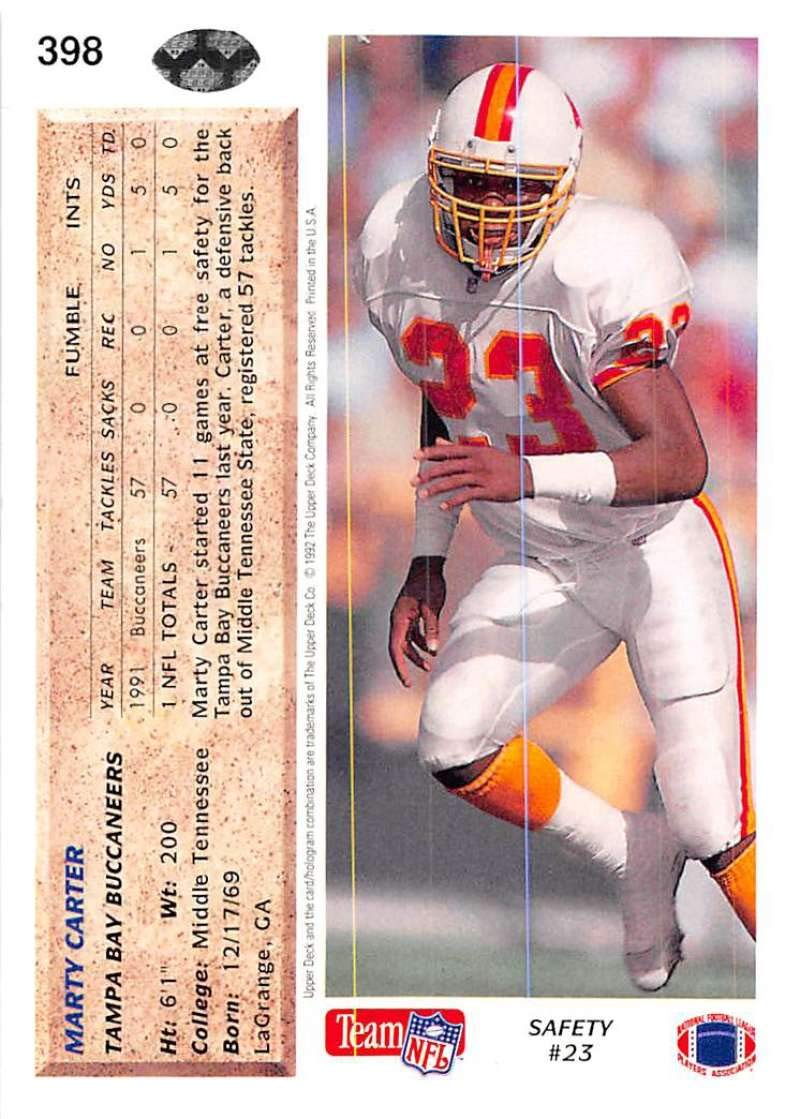 Amazon.com: Football NFL 1992 Upper Deck #398 Marty Carter #398 NM