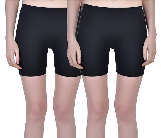Women Cotton Blend Stretchable Cycling Gym Yoga Knee-Length Shorts Pack of 2