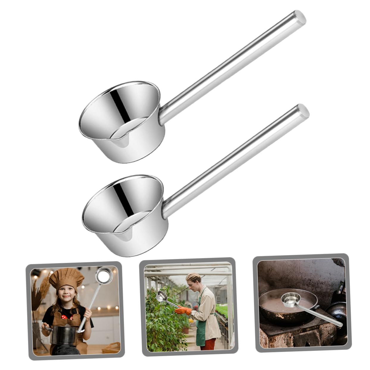 Cabilock 2pièces Louche Acier Inoxydable Avec Long Manche Pour Cuisine Et Jardin Dipper Pour Soupe Et Arrosage