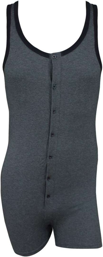 Men's Underwear One Piece Cotton Sleeveless Tank Bodysuit Leotard Top Boxer Briefs