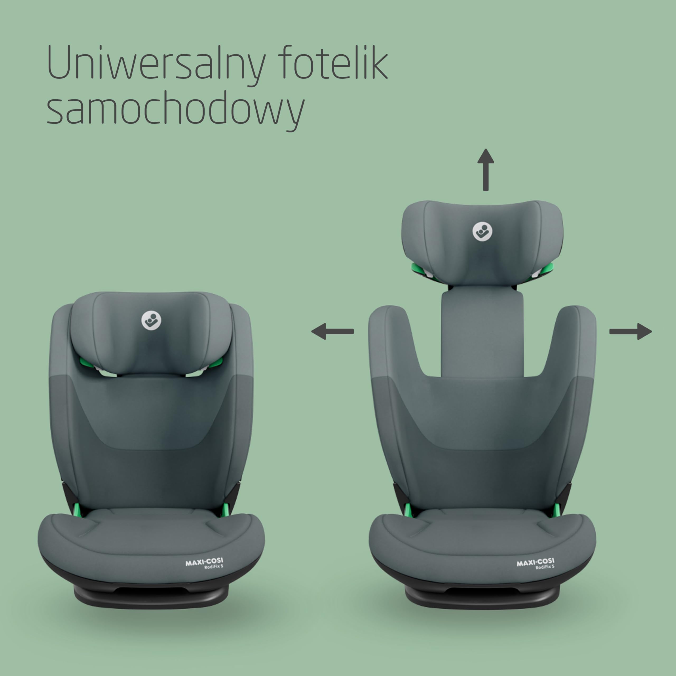 Maxi-Cosi RodiFix S i-Size, Fotelik samochodowy, 100–150 cm, 3,5–12 lat, 3 pozycje odchylenia, Regulacja wysokości/szerokości, Ochrona boczna G-CELL, Poduszki bezpieczeństwa AirProtect, Tonal Graphite
