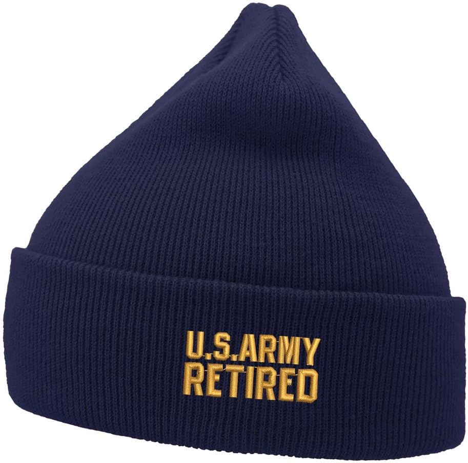 Beanie Men Women - US Army Retired Military Embroidered Unisex Winter Cuffed Skull Knit Hat Cap
