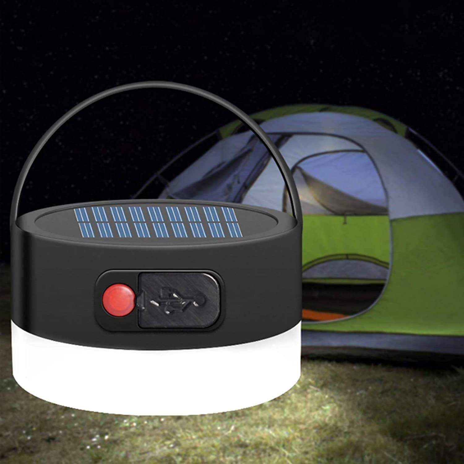 Latarnia kempingowa LED, zasilana energią słoneczną lub ładowana przez USB z 300 lm, 4 tryby światła, wodoodporna lampa do namiotu, idealna latarka latarnia w nagłych wypadkach, zestawy survivalowe, turystyka, wędkowanie, dom i nie tylko