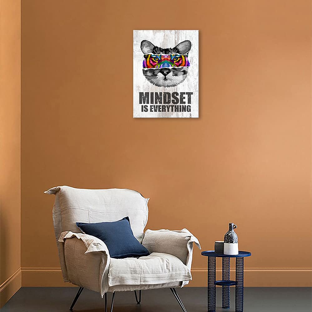 Mindset is Everything - Lienzo inspirador para pared, diseño de gato y tigre, diseño moderno motivacional, con texto en inglés "Mindset is Everything