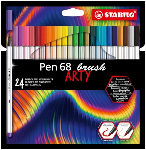 Rotulador premium con punta de pincel STABILO Pen 68 brush - Estuche ARTY con 24 colores