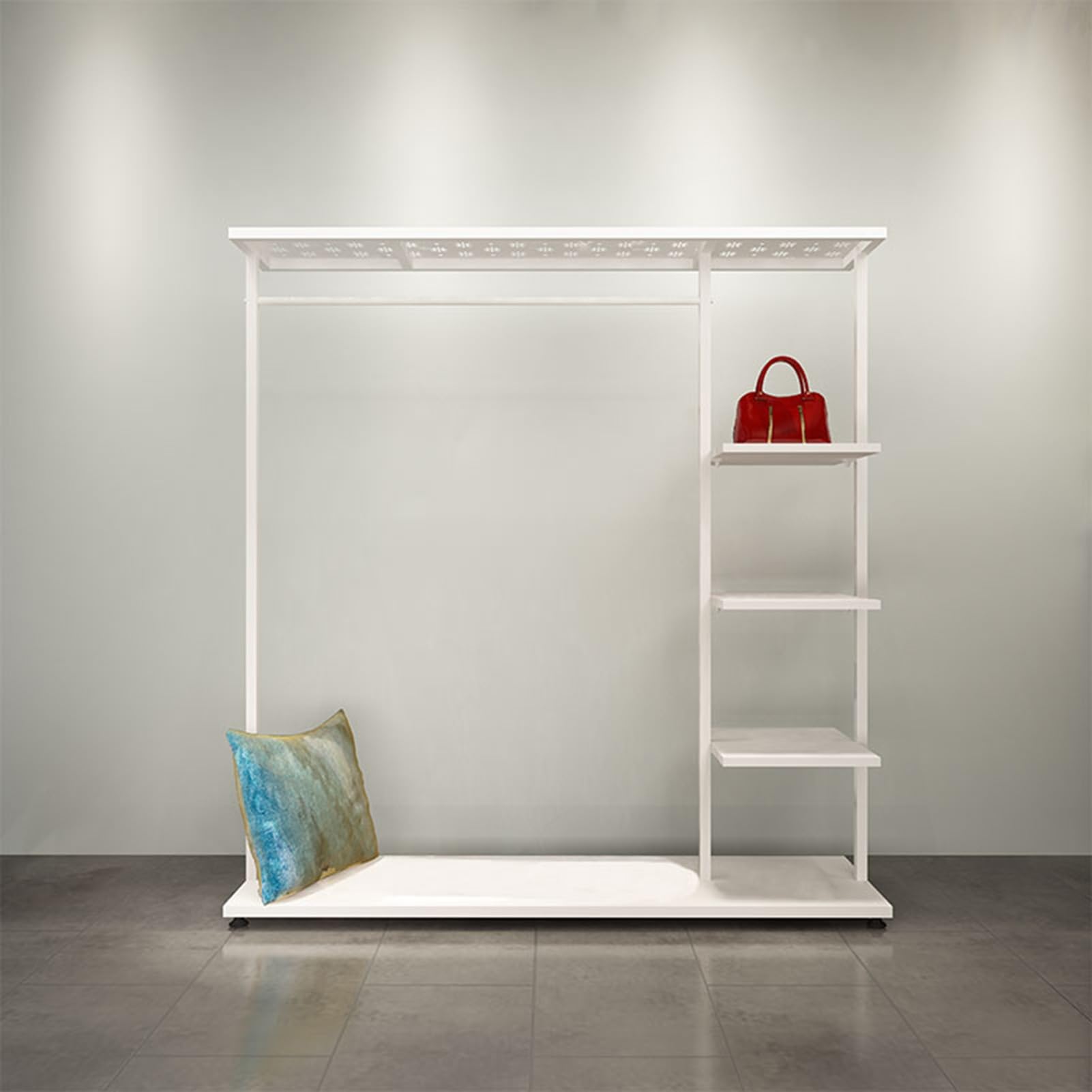 Appendiabiti resistente con ripiano, robusto espositore per casa e vendita al dettaglio, versatile e versatile (bianco, 150 x 40 x 160 cm)