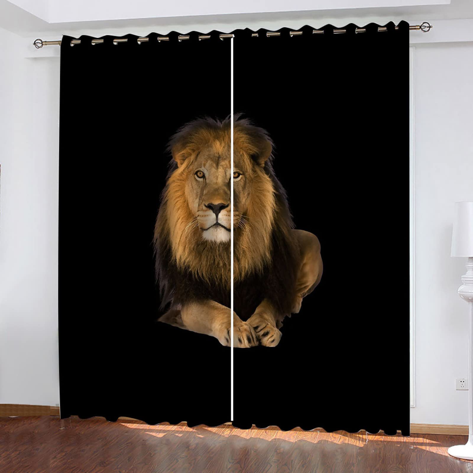 Tende Oscuranti Con Leone Della Savana: Design Realistico Tie Dye, 2 Pannelli 114x53 Cm, Per Camera Da Letto - 3