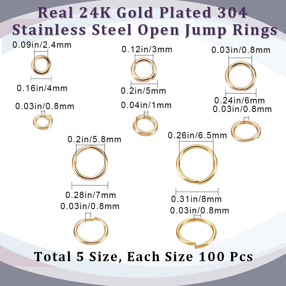 Beebeecraft 1 Boîte De 300 Anneaux Ouverts En Laiton Plaqué Or 18 Carats 5 Mm Pour La Fabrication De Bijoux, Colliers, Porte-clés, Connecteur Jaune