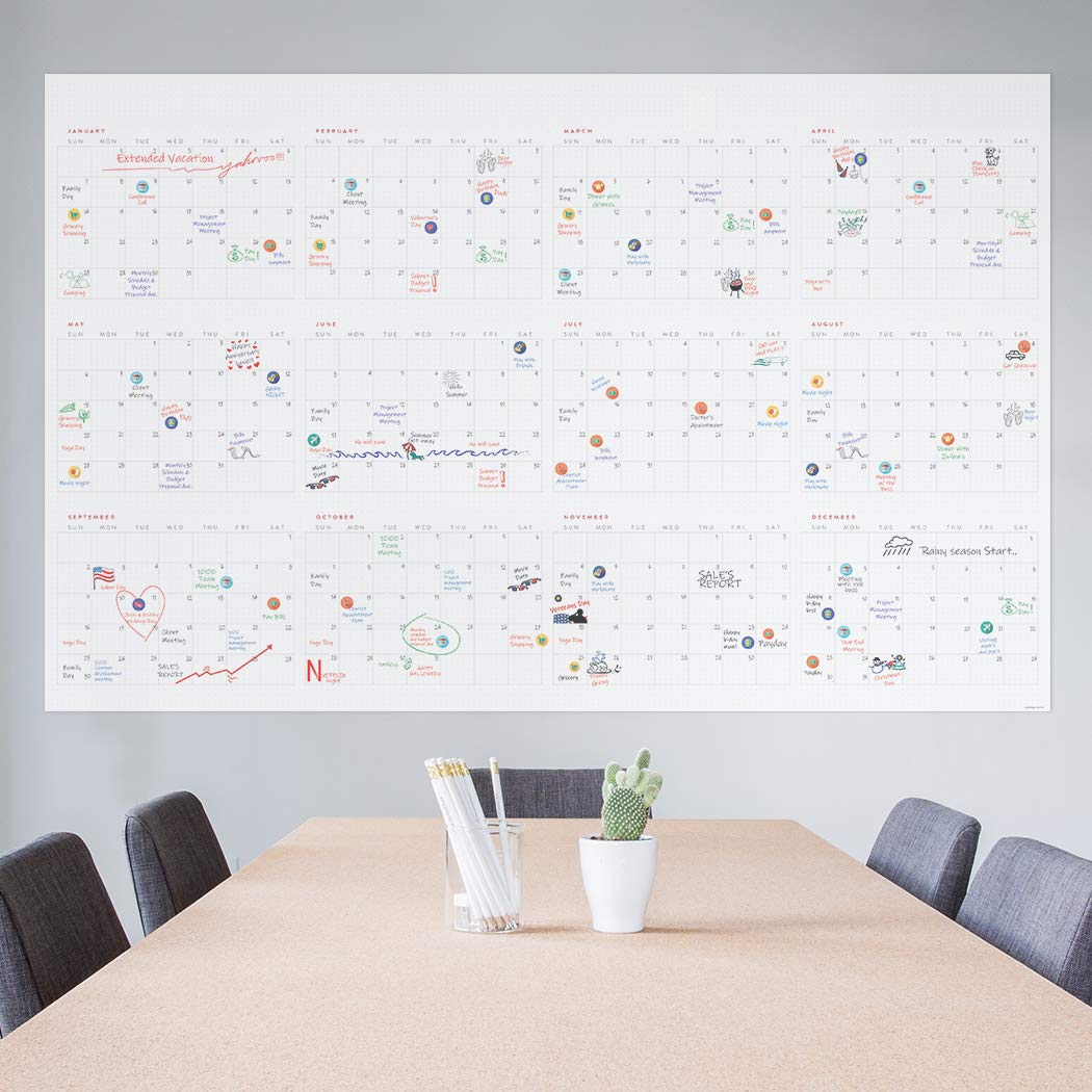 Large Dry Erase Wall Calendar 38" x 60" Undated Blank 2022 Reusable Yearly Calendar Giant