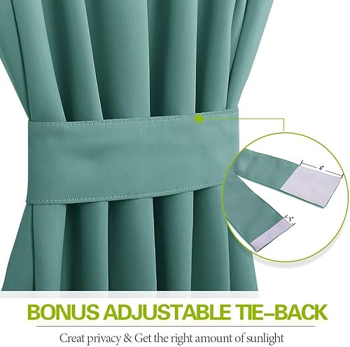 Miniatura 4 de Paneles de cortina de sarga plisada doble para pasillo, comedor, dormitorio (2 paneles de tamaño combinado, turquesa, 52 pulgadas por 63 pulgadas)