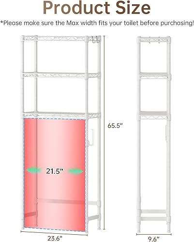 Miniatura 3 de Estante organizador de baño de metal independiente ajustable de 3 niveles con soporte para papel higiénico y ganchos, ahorro de espacio para baños