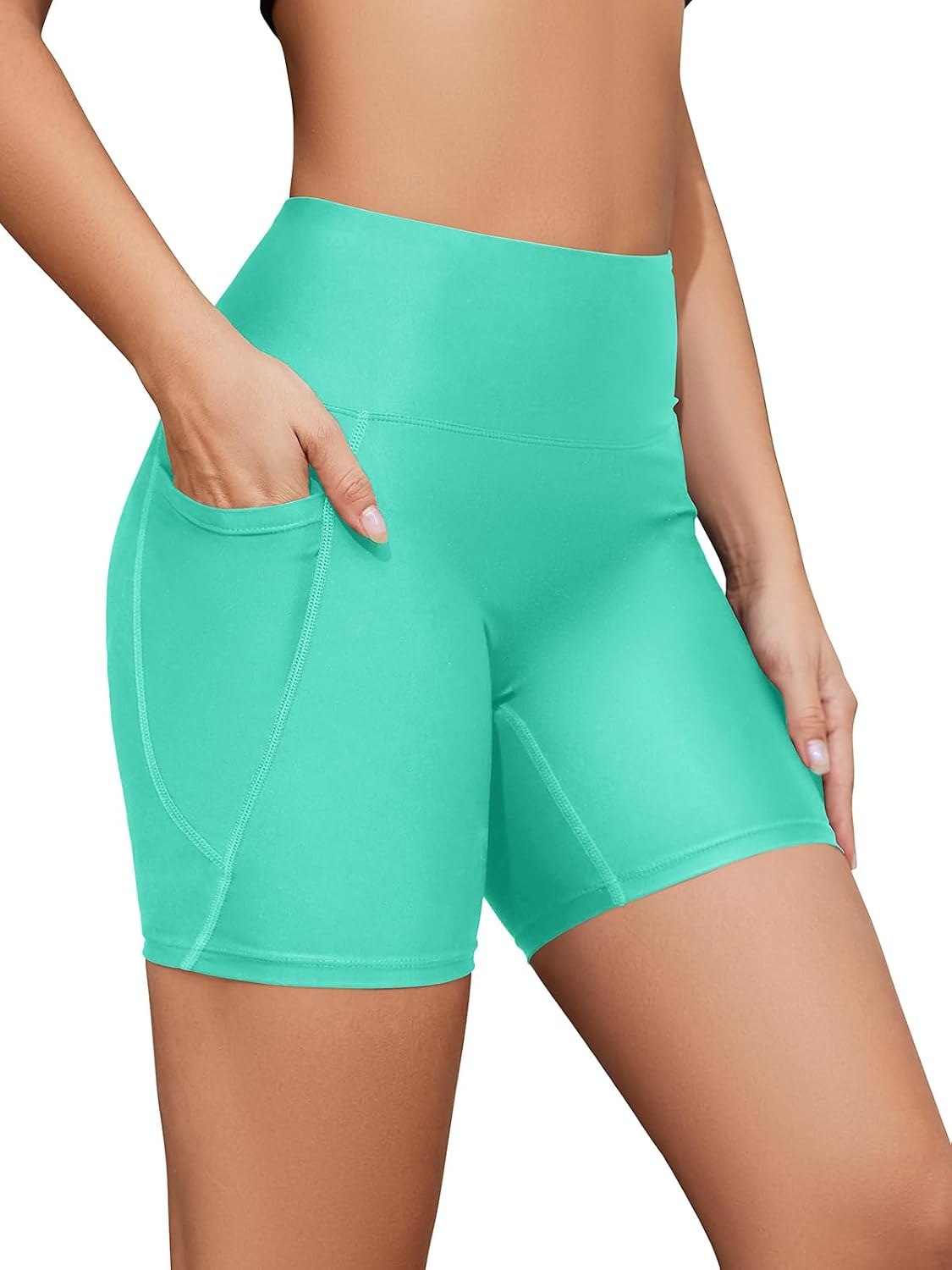 SHEKINI Women's High Waisted Swim Shorts Tummy Control Bathing Suit Bottoms Quick Dry Beach Swimsuits Board Shorts