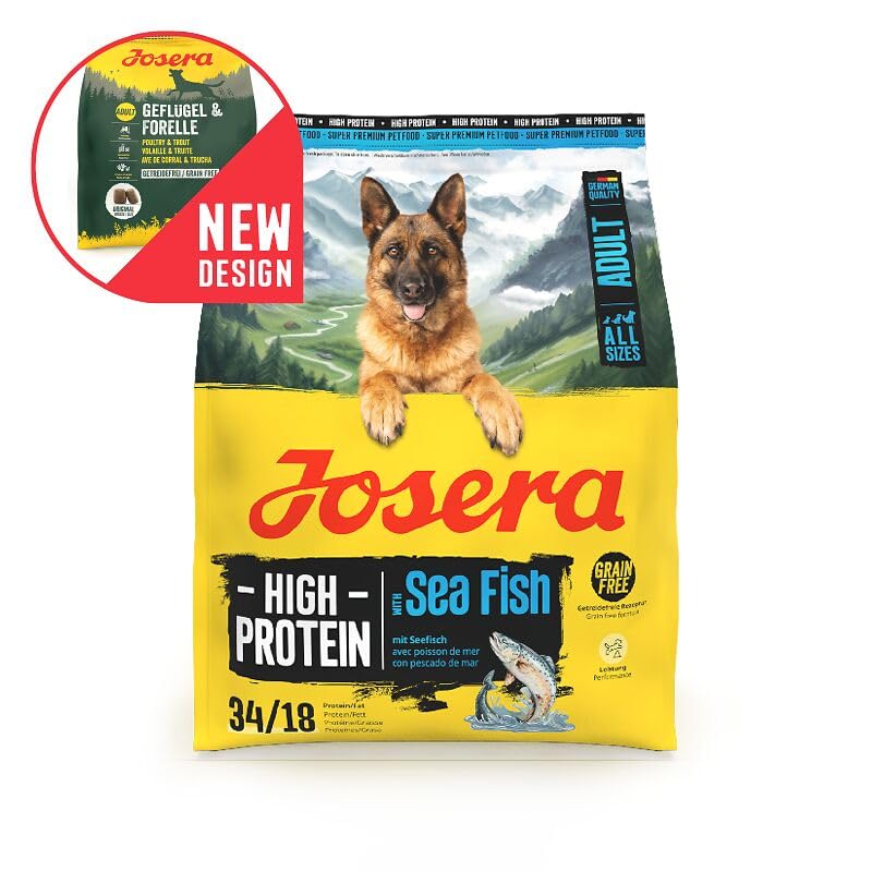 JOSERA Adult High Protein Seefisch (1 x 900 g) | Premium Trockenfutter für ausgewachsene & sportliche Hunde | Lachs & Süßkartoffel | getreidefrei & proteinreich | L-Carnitin & Taurin | 1er Pack