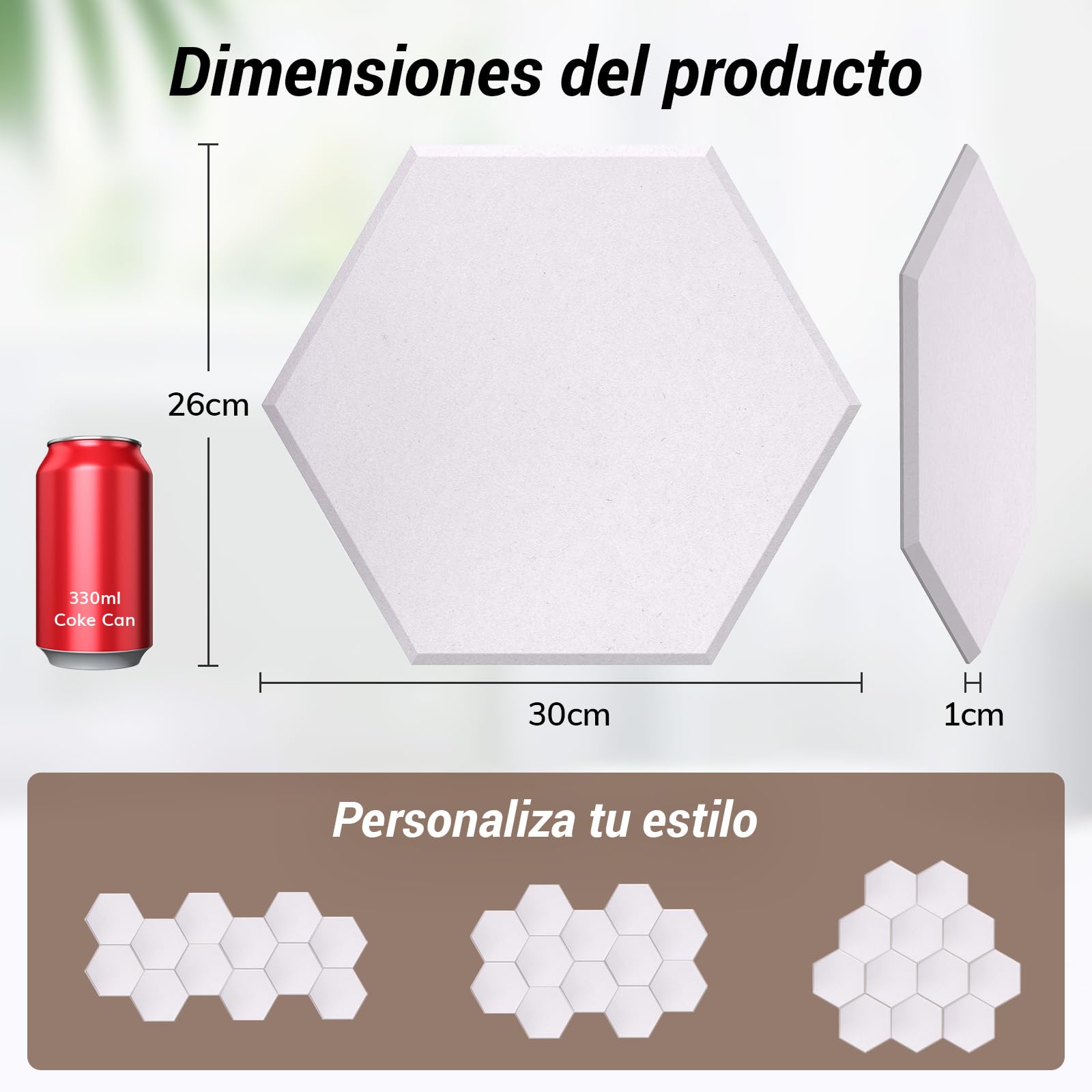 TONOR Lote de 12 Paneles Acústicos Murales Autoadhesivos,30 x 26 x 1 cm Panele de pared 3D acústico de Alta Densidad,Espuma Acústica Hexagonal Aislante para Estudios/Oficinas/Dormitorios, Blanco