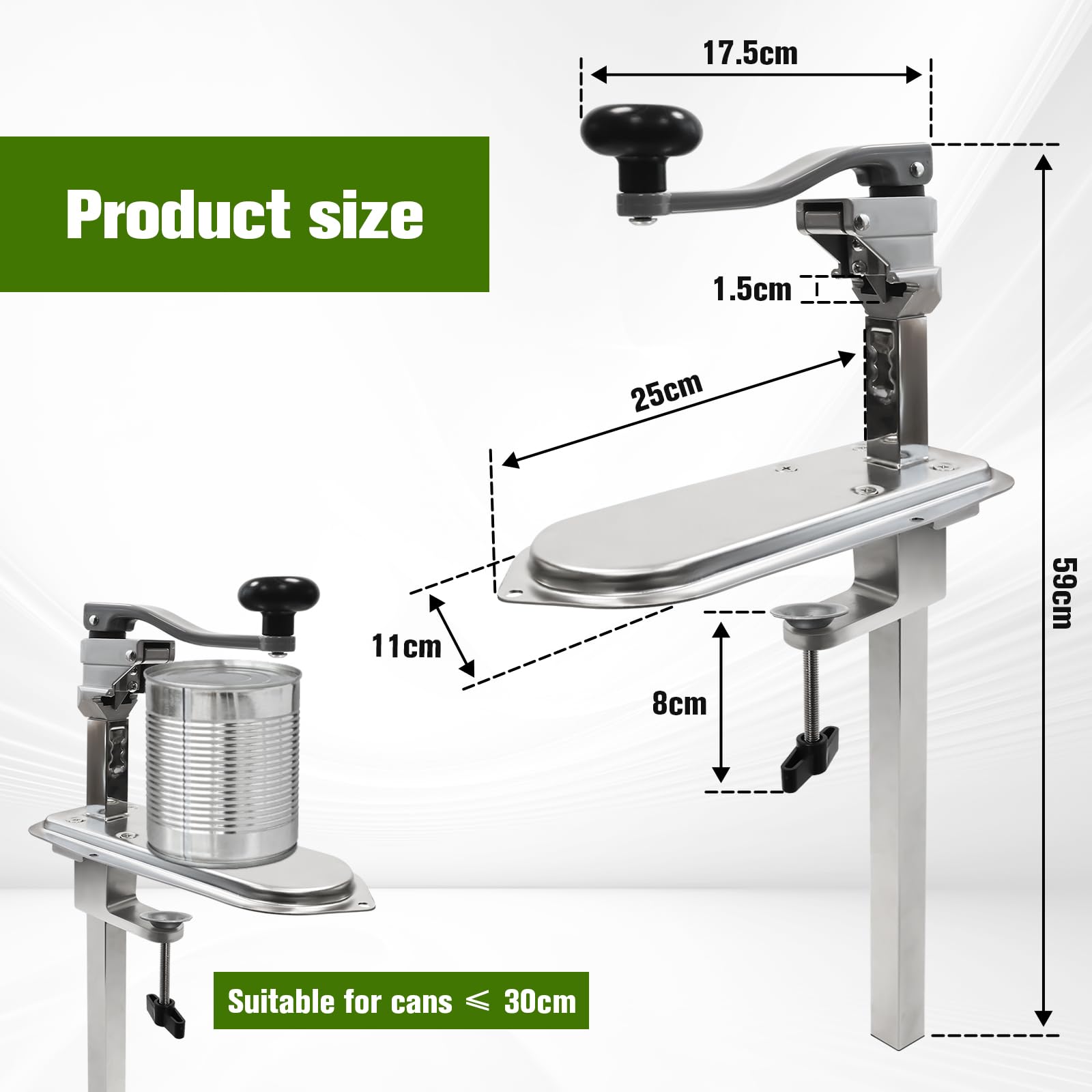 59 cm Abrelatas de Mesa de Acero Inoxidable | Abrelatas de Banco Manual, Abridor de Conservas para Cocinas Profesionales