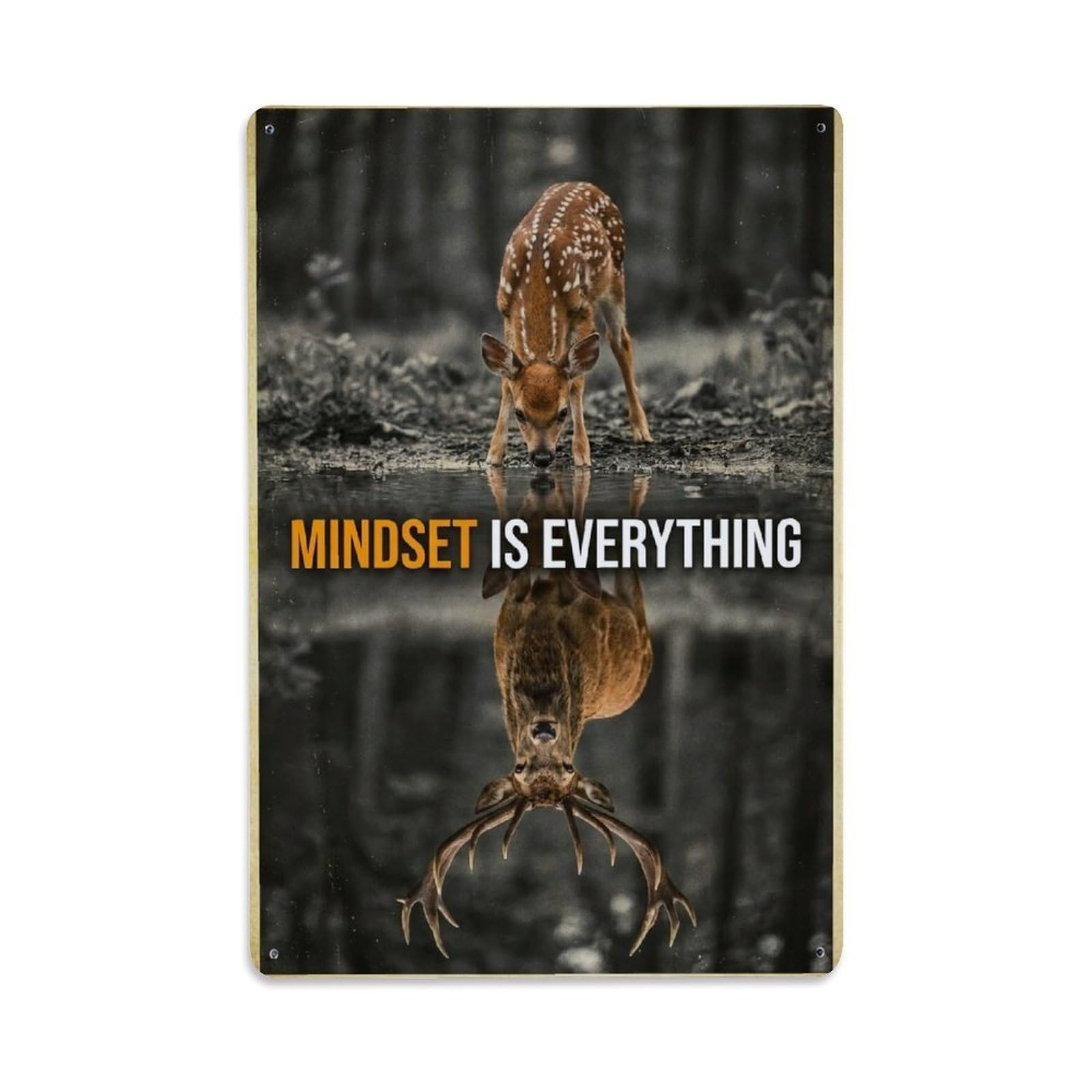 Olhnbad Style Deer Wildlife Mindset Is Everything Motivational Quote Metal Tin Sign