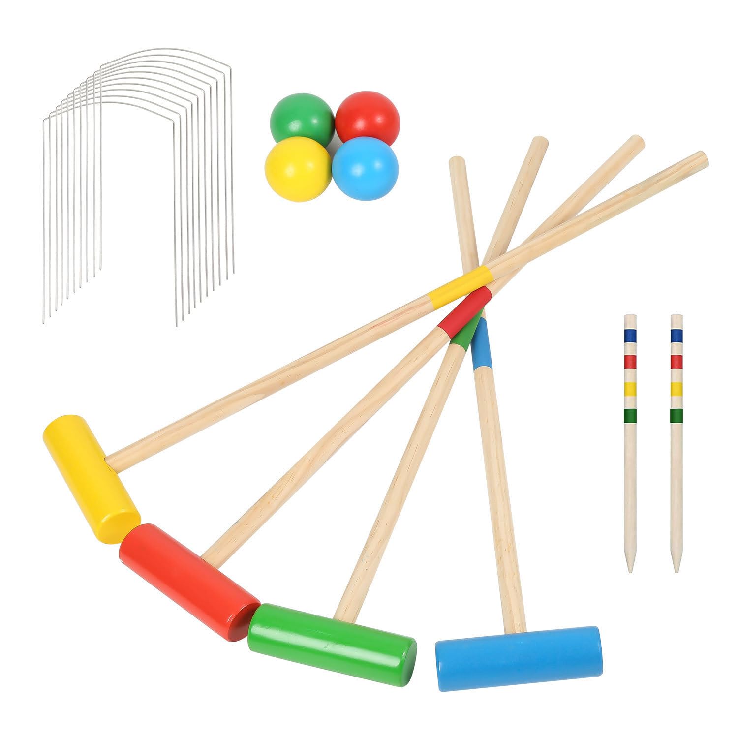 Fiqops Jeu de croquet 2 à 4 joueurs - Jeu de croquet avec sac - Pour enfants et adultes - Jouet en bois - Pour l'extérieur - Famille - Jeu d'adresse