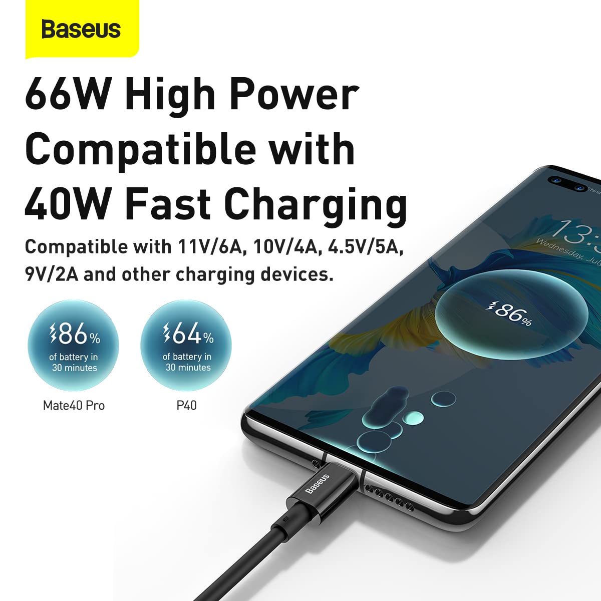 Cable De Datos Baseus Superior Series USB-C 66W 6A 1m Negro