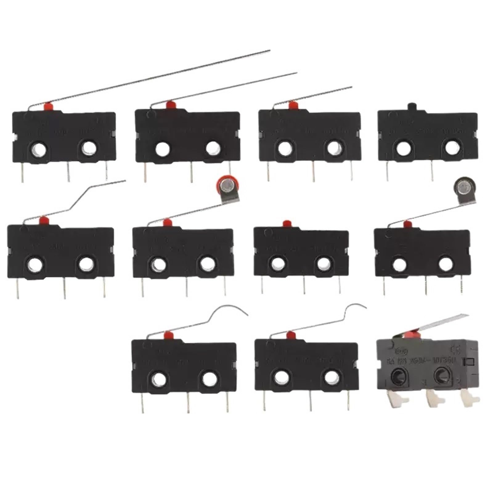 10pcs Switch KW12 AC 250V 5A SPDT 1NO 1NC Normally Open Close Momentary with Roller Lever Arm(KW12-D 55MM)