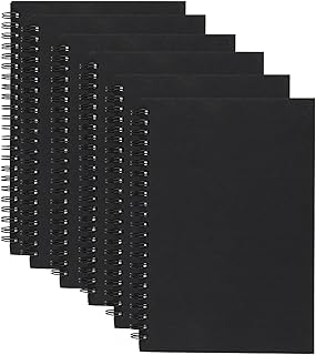 HAKZEON 6 Pack 100gsm A5 Sketchbook, 60 Sheets/120 Pages Black Kraft Cover Spiral Bound Sketchbook, Blank Sketch Pad for Memos, Painting, Writing, Drawing, Travel