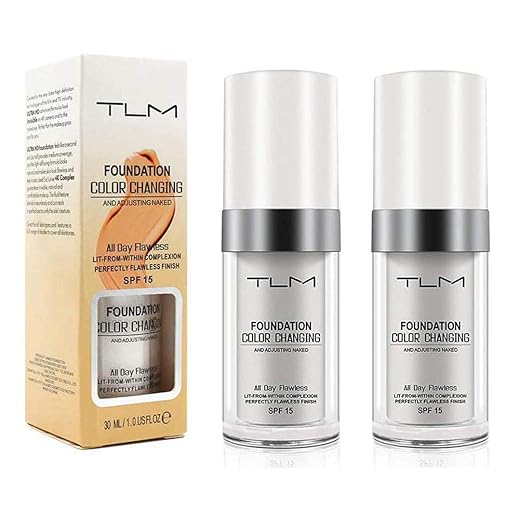TLM Colour Changing Foundation Makeup,Flawless Color Changing Foundation with SPF Beauty Lightweight Hide Liquid Base Makeup Cream Moisturizing Organic Face Concealer Cover for Women Girls(2pcs)