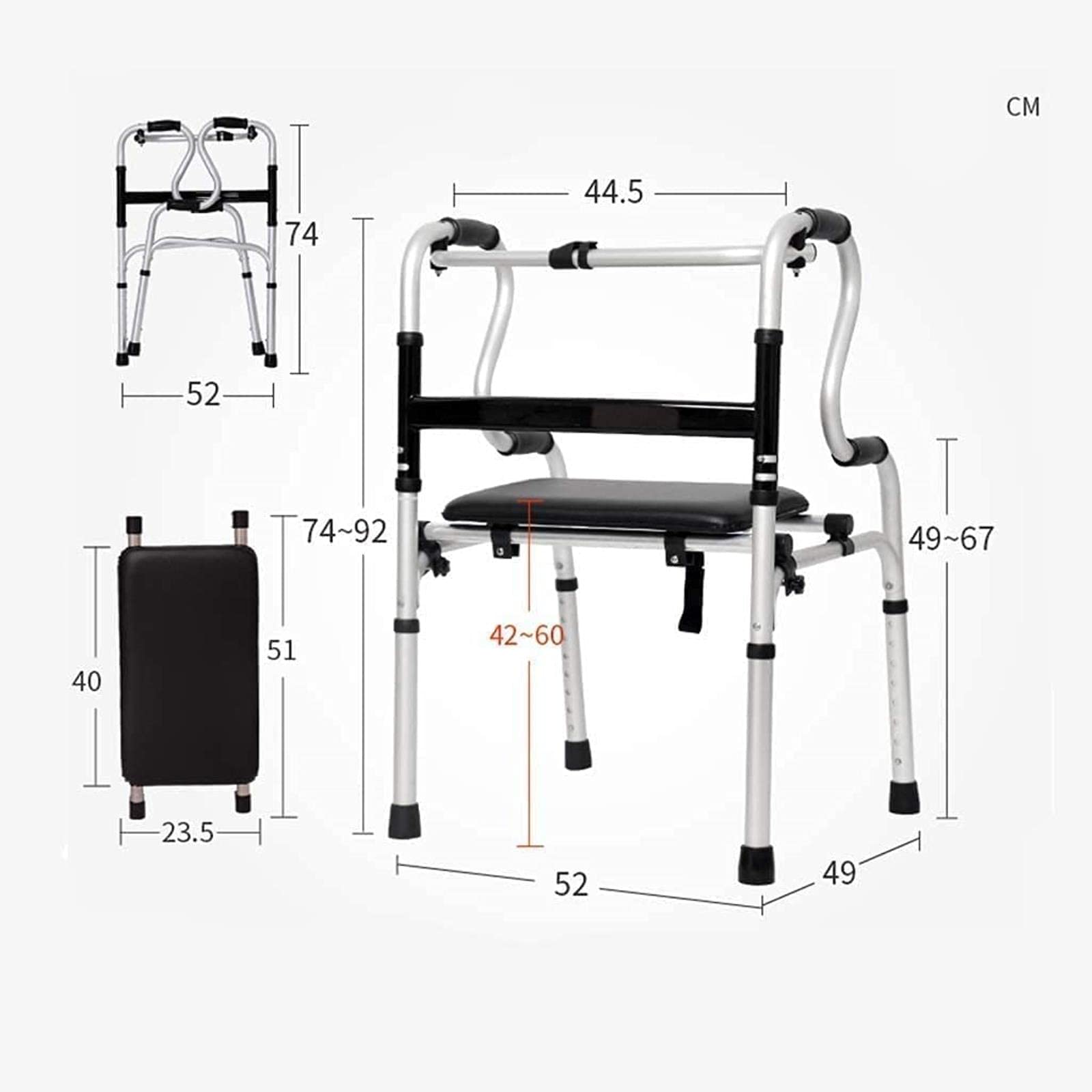 Rollator Walker Chodzik dla seniorów i dorosłych Ze stopu aluminium, składaną deską sedesową na kółkach i torbą do przechowywania