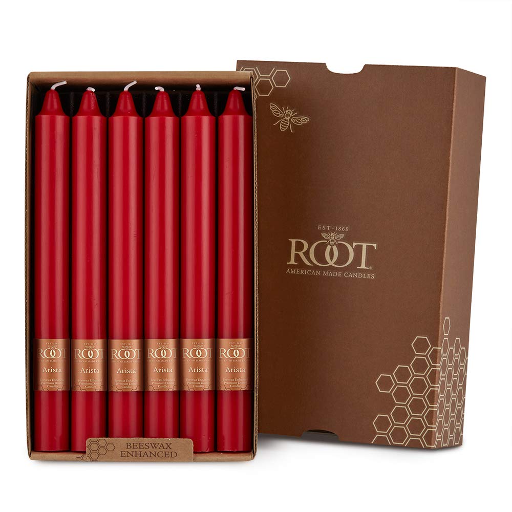 Root Unscented Arista Dinner Candles, 9-Inch Tall, Box of 12, Red