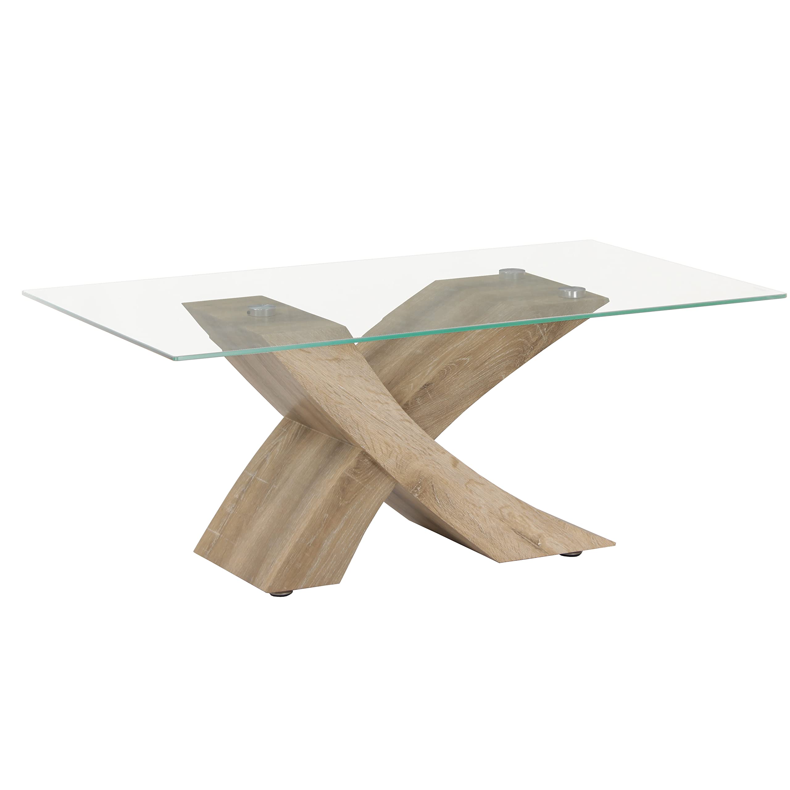 Totò Piccinni Tavolino da Salotto FOX piano in vetro temperato design Moderno (Rovere Sbiancato Rettangolare)
