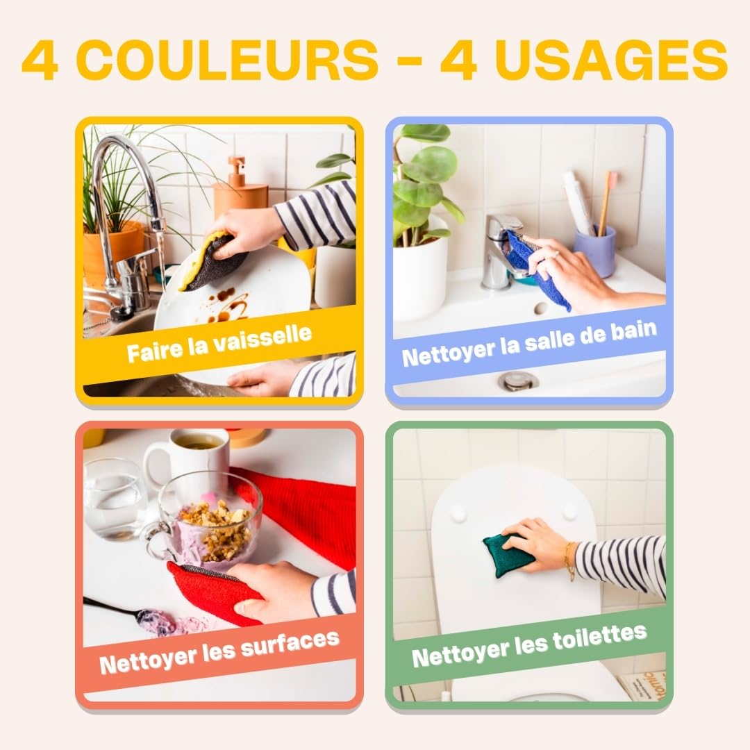 Éponges Réutilisables Lavables INGA 4 Pièces Fabriqué en Europe
