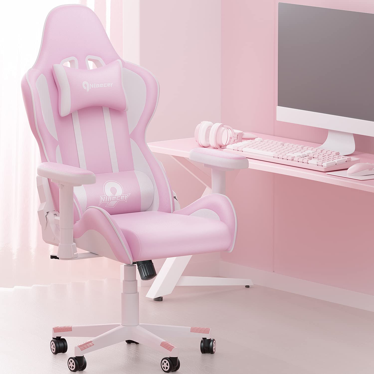 Buy Ninecer Pink Gaming Chair, Racing Office Chair, High Back Computer Chair PU Leather for