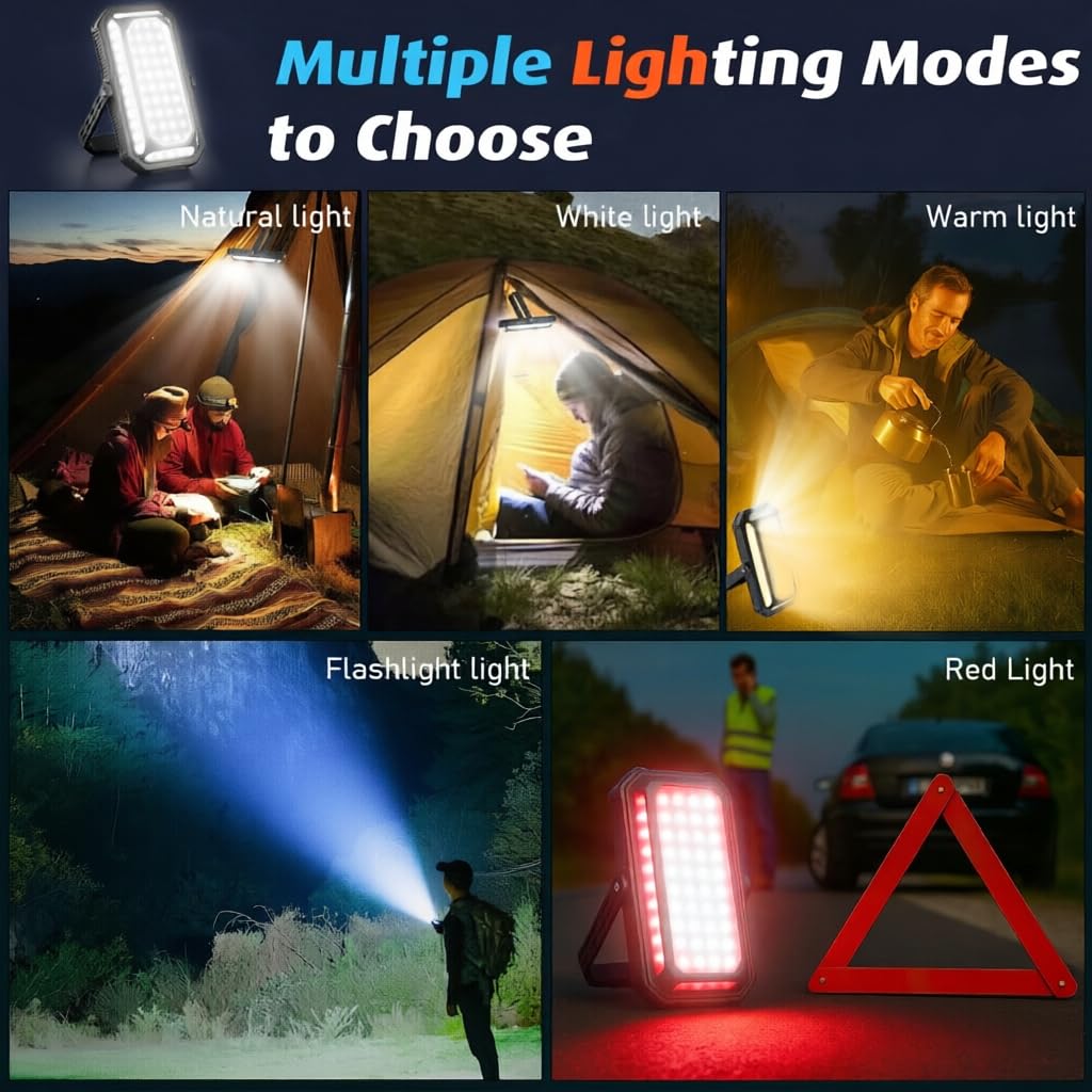 Linterna LED recargable de 4000 lm, 10000 mAh, luces de camping portátiles de hasta 120 horas o más, 12 modos de luz, regulable, pantalla digital LCD, impermeable, artículos esenciales de camping para