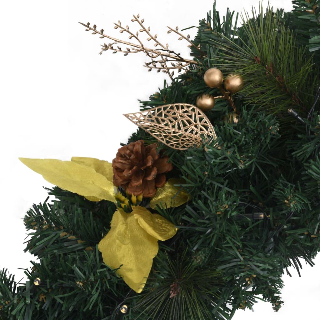 Ghirlanda natalizia con luci a LED, verde, 60 cm, in PVC, funzionamento a batteria, con 20 LED, per interni ed esterni, elegante decorazione natalizia, luce d'atmosfera, illuminazione per