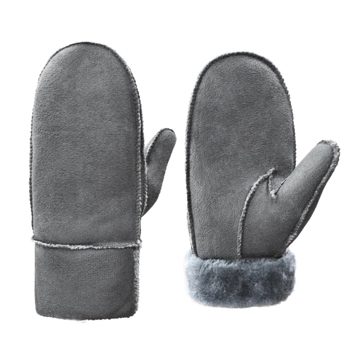 Men Winter Suede Thermal Mittens Fleece Lined Warm Gloves with Turn Back Cuff Thick Suede Mittens Windproof Outdoor Cycling Driving Skiing Camping Gloves (Gery)