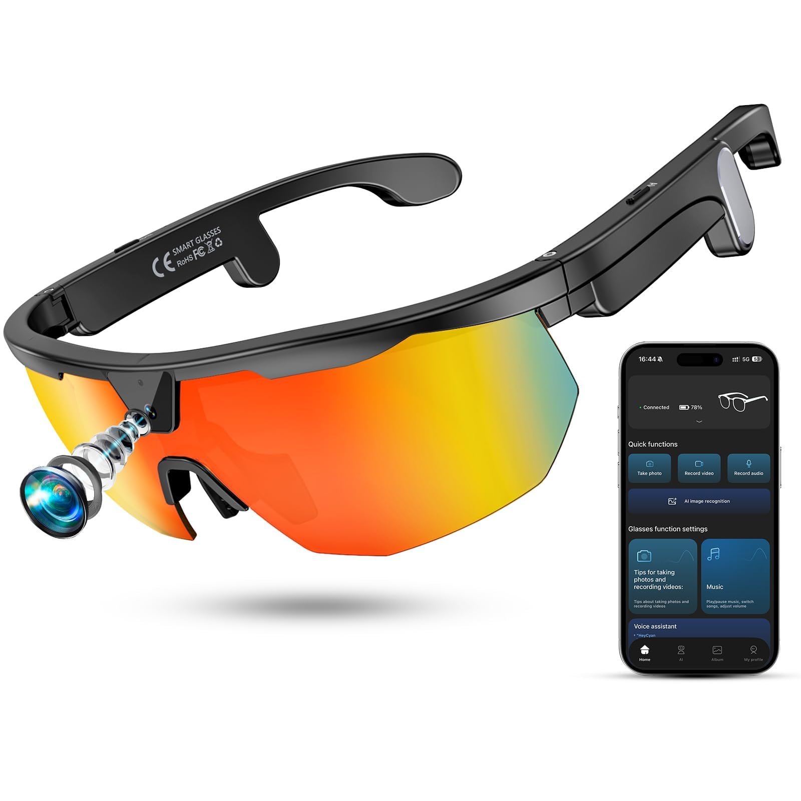 Mingtawn Smart Glasses mit 4K HD Anti-Shake Kamera & 3D Stereo Lautsprechern | Polariserte UV400 Sportsonnenbrille | Bluetooth KI-Brille für Outdoor-Videos, Fotos & Musik | HiFi Audio Action-Kamera