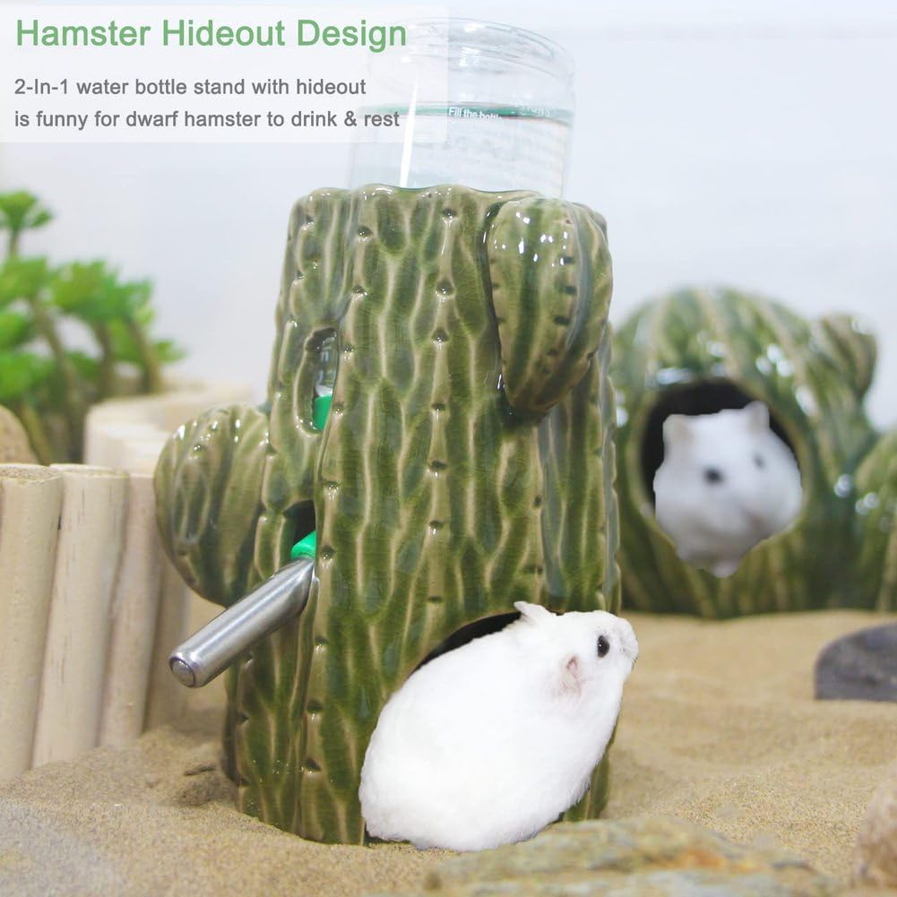 Kleine Haustier Wasserflasche mit Ständer, Einstellbarer Automatischer Trinkspender, Versteckboden für Hamster, Maus, Rennmäuse, Igel