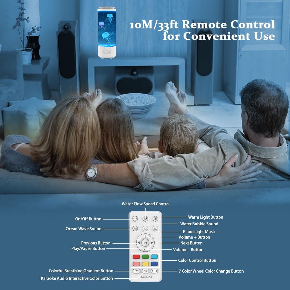 Lampa z meduzami, do akwarium, 7 zmian kolorów, 4 tryby świecenia, lampa lawowa, meduzy, głośnik Bluetooth, z pilotem zdalnego sterowania, dekoracja domu (biała)