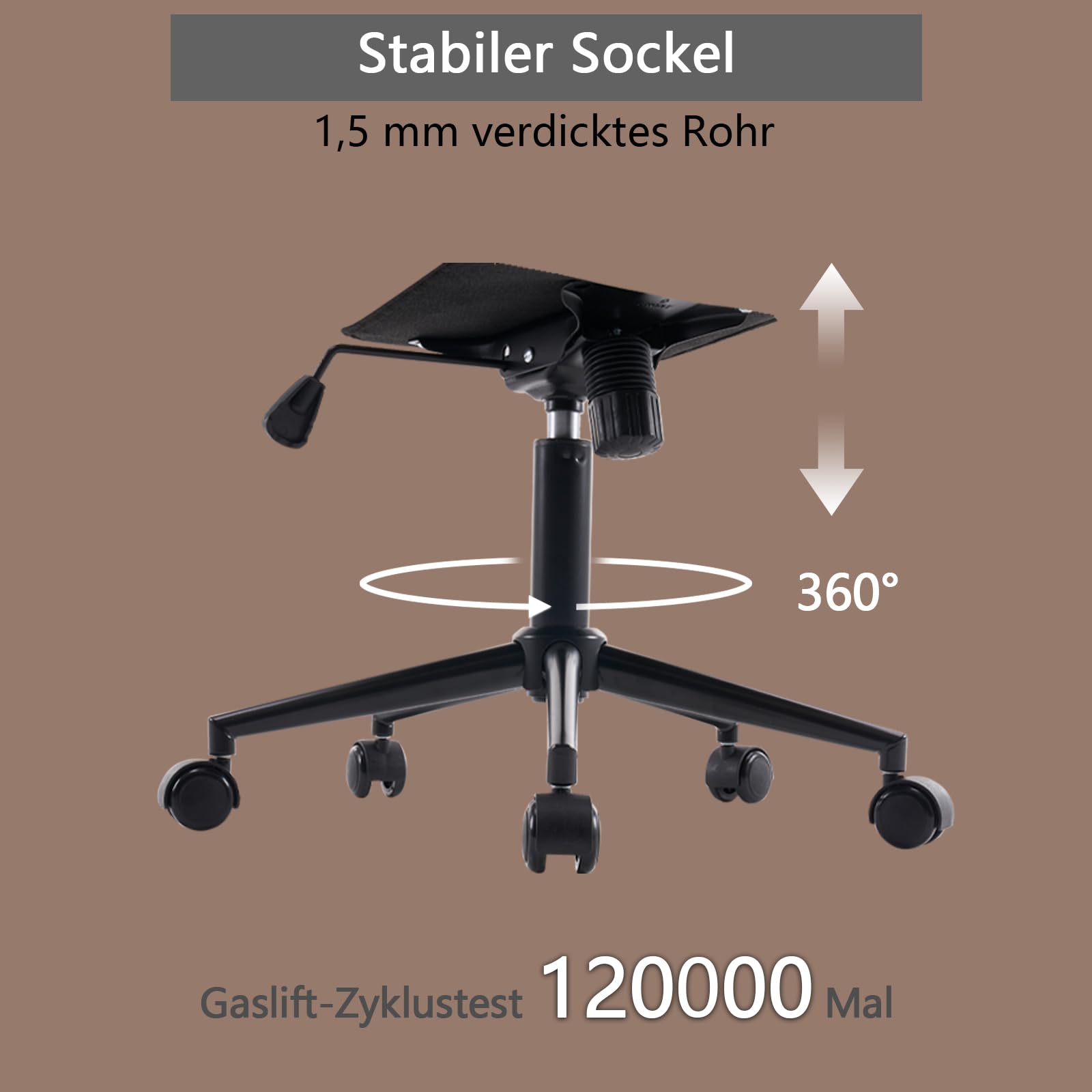 YOUTASTE Ergonomiczne krzesło biurowe, z regulacją wysokości, krzesło ze sztucznej skóry i kółkami, funkcja przechylania, krzesło komputerowe, obciążenie 136 kg, brązowe
