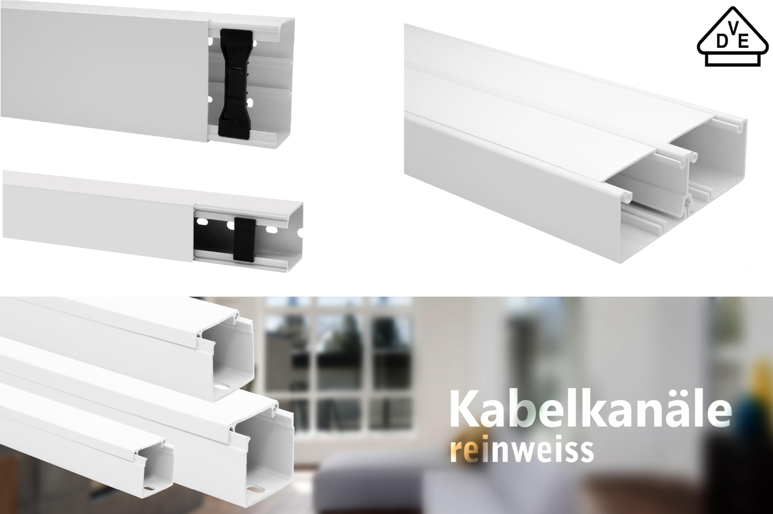 KOMIB Brüstungskanal/Kabelkanal/Elektro Schacht Brüstungskanal (2 x 2M = 4m - 80 x 50 mm, Reinweiß (RAL 9010))
